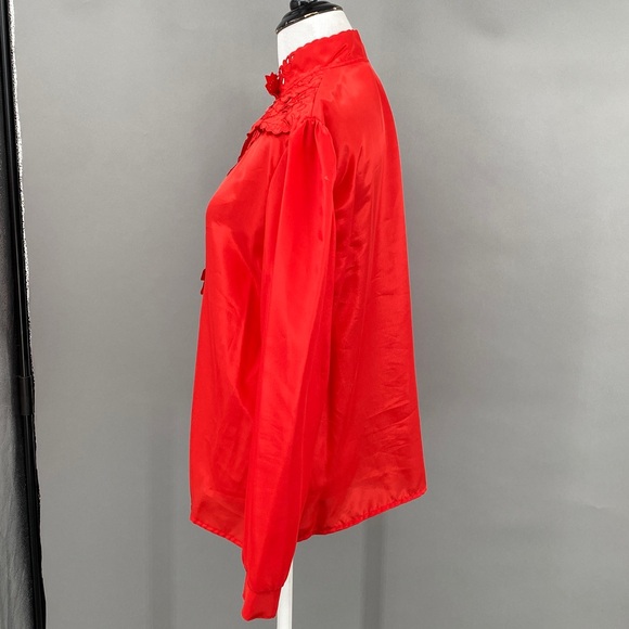 Vintage‎ Map Say NY Red Floral Vampy Blouse Women’s Med Large Button Up Western - Picture 4 of 15